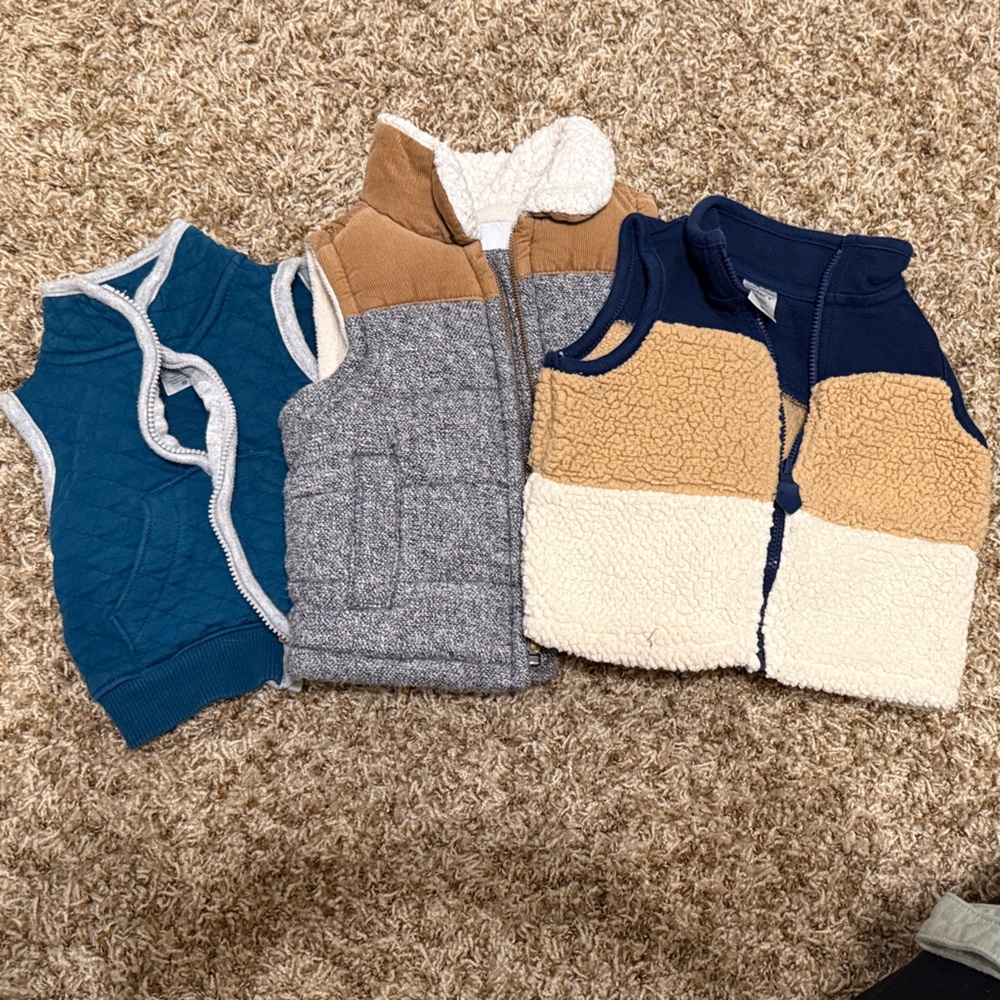 Infant Vests in Blue, Gray, and Tan